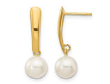 14K Yellow Gold Freshwater Cultured White Pearl 6-7mm Dangle Earrings
